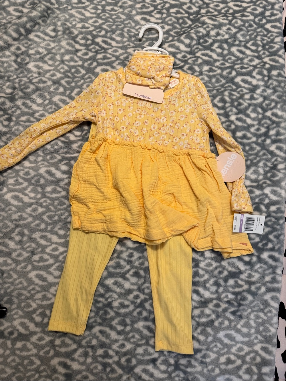 Yellow Floral Top & Ribbed Leggings Set